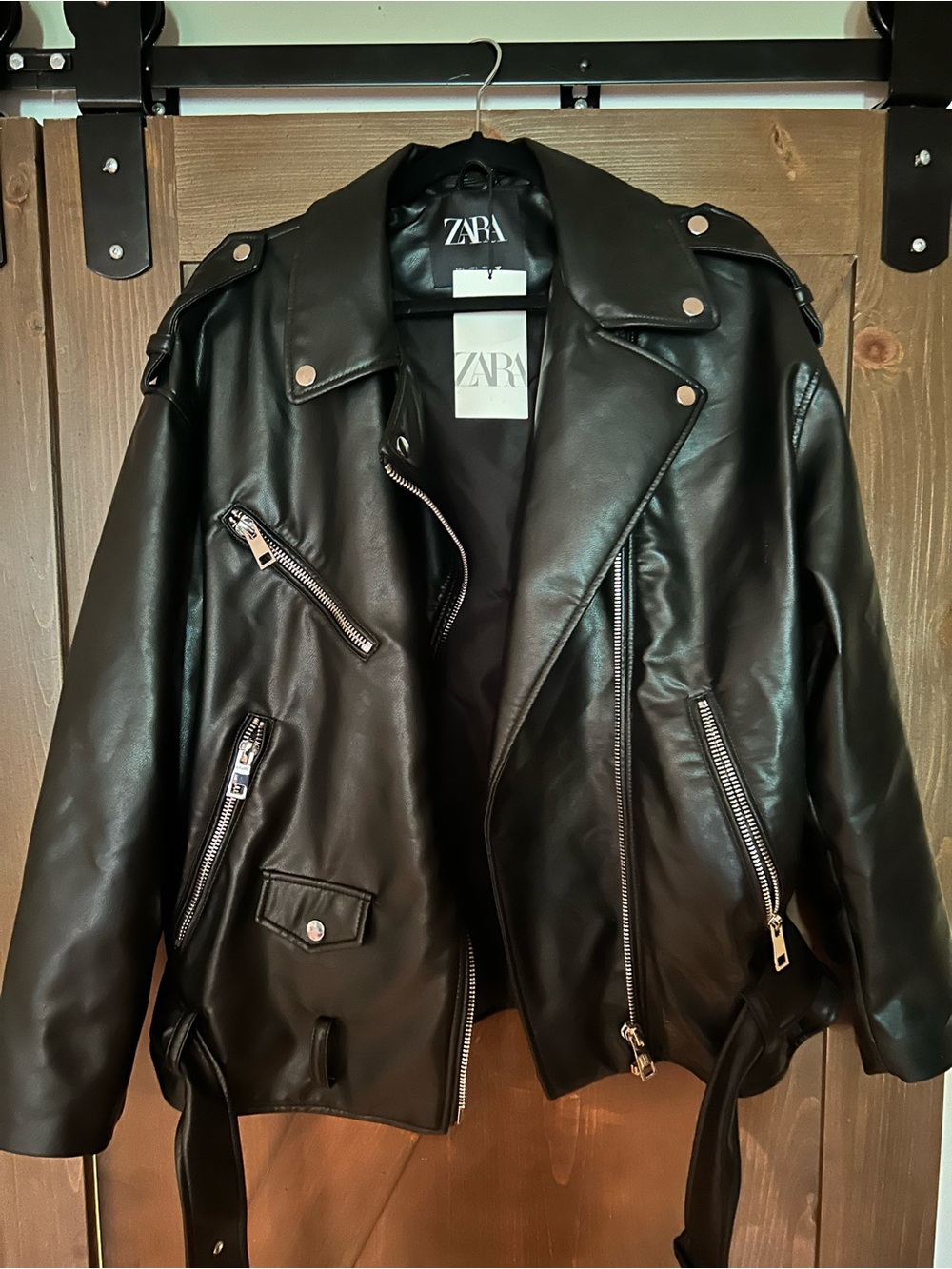 Zara Black Faux Leather Jacket with Tag
